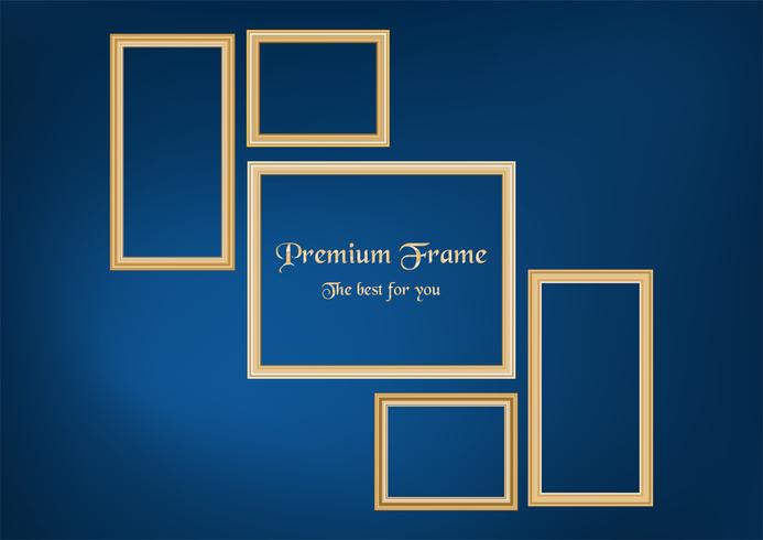 Set of decorative frame picture with gold border, Vector design on blue background with copy space in premium concept.