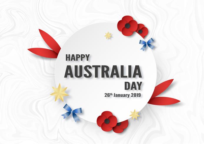 Happy Australia Day on 26 January. Template design for poster, invitation card, banner, advertising, flyer. Vector illustration in paper cut and craft style. 
