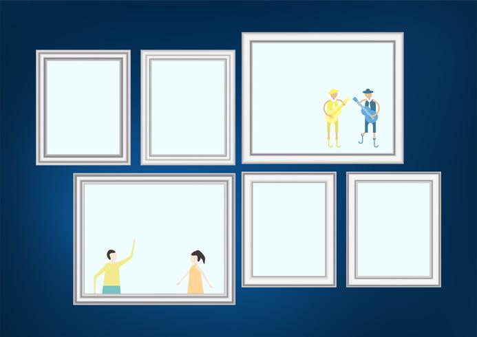 Set of decorative frame picture with silver border, Vector design on blue gradient background with space for image.