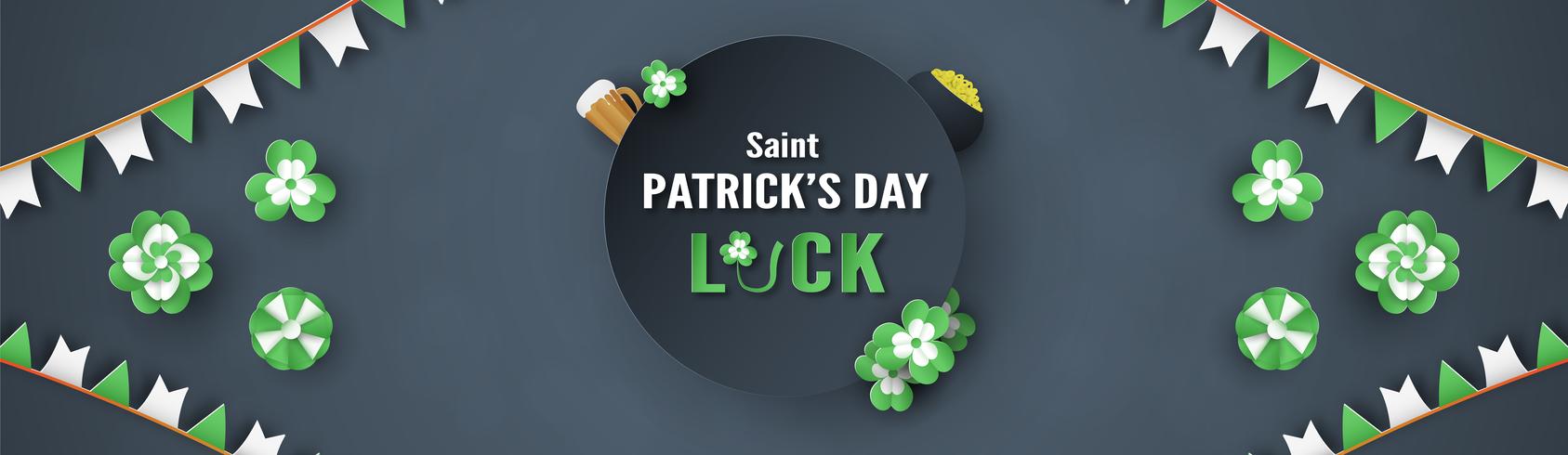 Template for St. Patrick's Day on Sunday, March 17. Vector illustration in 3D paper cut and craft style.