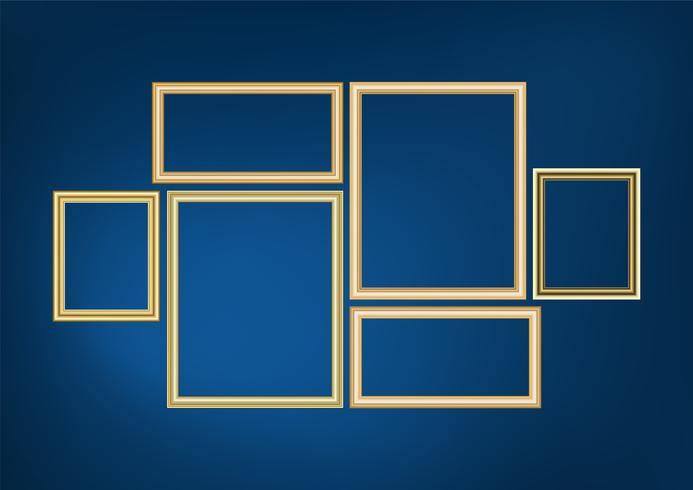 Set of decorative frame picture with gold border, Vector design on blue background with copy space in premium concept.