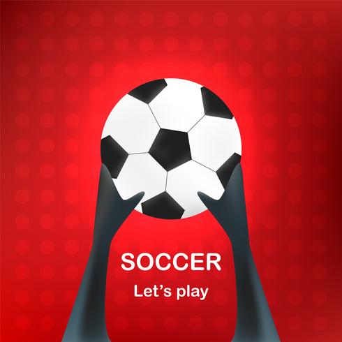 Hand hold the ball on abstract red background with text space. vector