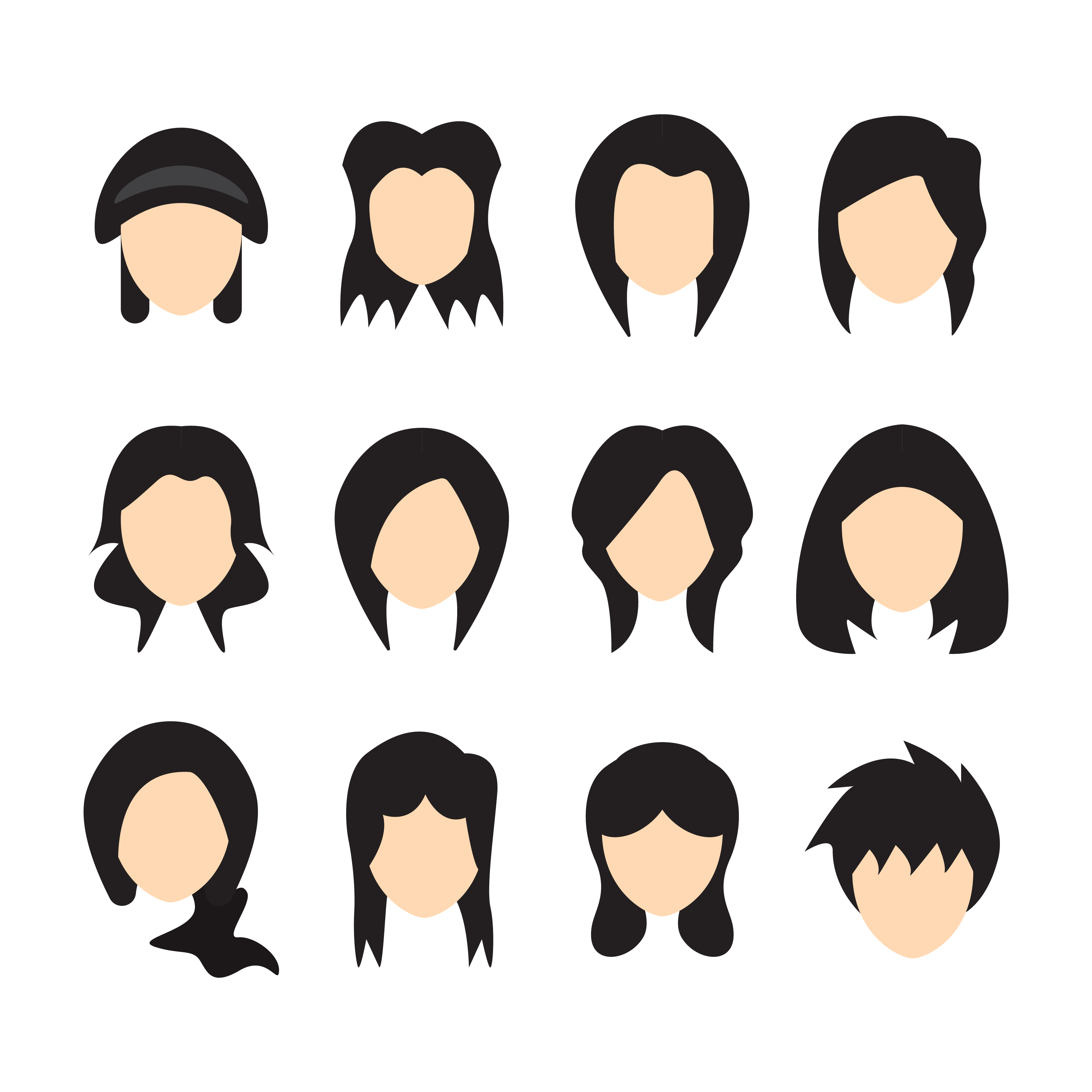 Vector illustration of Hair styles for women. Flat design 