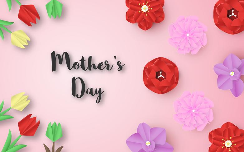 Template design for happy mother\'s day. Vector illustration in paper cut and craft style. Decoration background with flowers for invitation, cover, banner, advertisement.