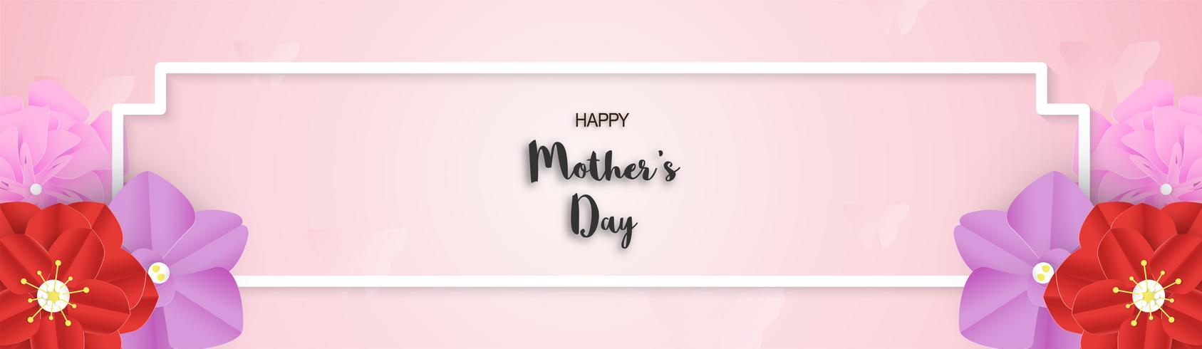 Template design for happy mother's day. Vector illustration in paper cut and craft style. Decoration background with flowers for invitation, cover, banner, advertisement.