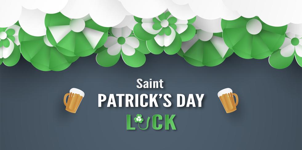 Template for St. Patrick's Day on Sunday, March 17. Vector illustration in 3D paper cut and craft style.