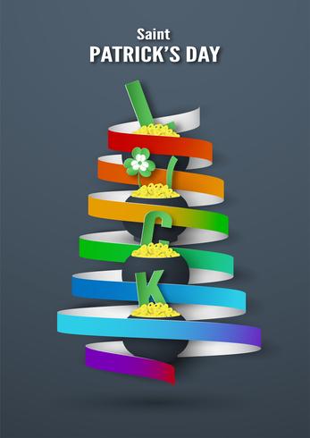 Template for St. Patrick's Day on Sunday, March 17. Vector illustration in 3D paper cut and craft style.