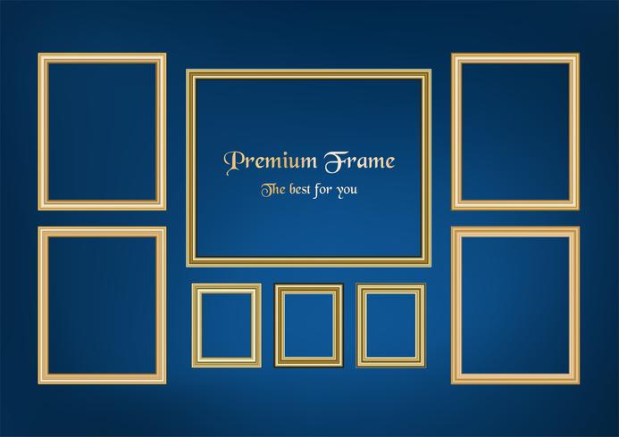 Set of decorative frame picture with gold border, Vector design on blue background with copy space in premium concept.