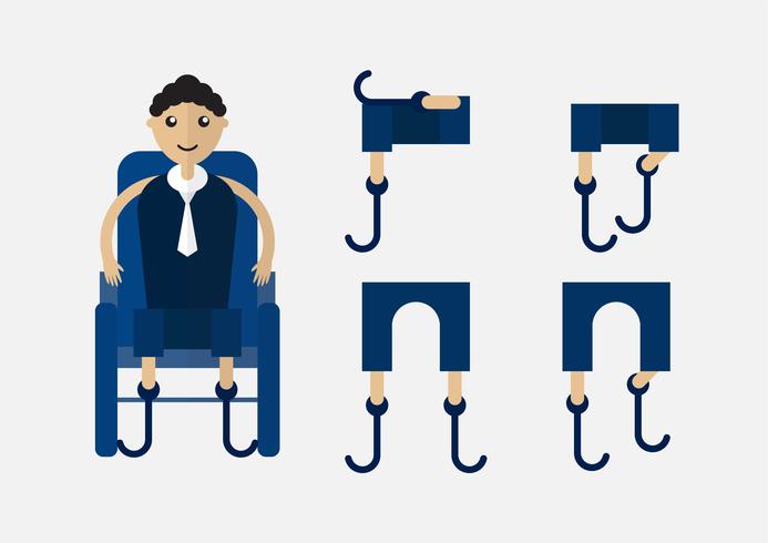 Character design of disable person that is business man with blue cloth on wheel chair. vector