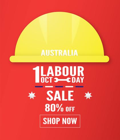 Banner background for Labour day, Austratlia, in 1 october. Vector illustration in paper cut and digital craft.