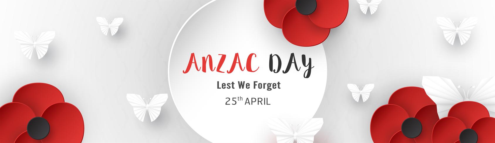 Feliz día de Anzac el 25 de abril por quien sirvió y murió en la guerra de Australia y Nueva Zelanda. Diseño de elementos de plantilla para banner, cartel, saludo, invitación. Ilustración vectorial en papel cortado, estilo artesanal. vector