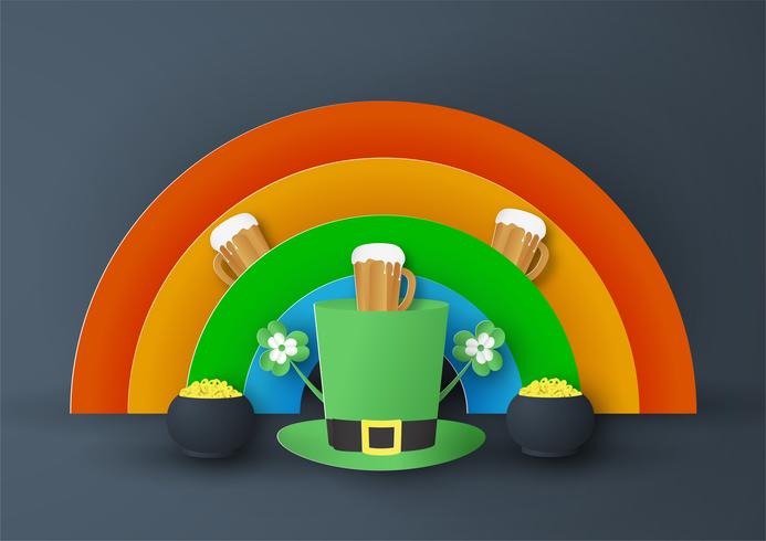 Template for St. Patrick's Day on Sunday, March 17. Vector illustration in 3D paper cut and craft style.