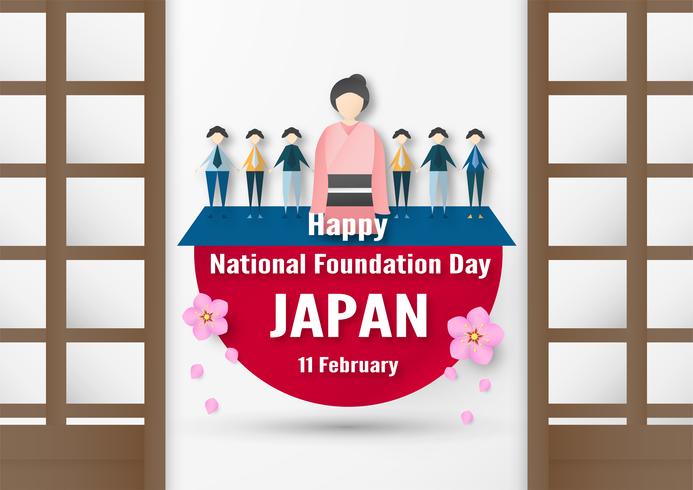 Happy National Foundation Day 2019 for Japanese. Template design in flatlay style. Vector illlustration with paper cut and craft concept.