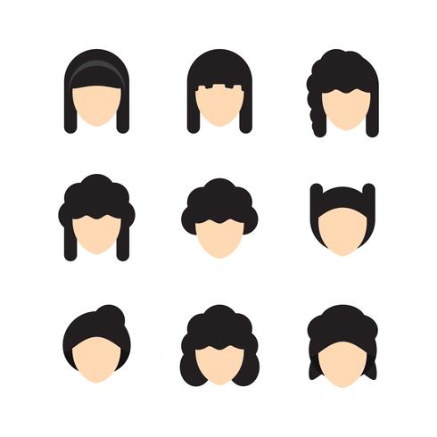 Vector illustration of Hair styles for women. Flat design.