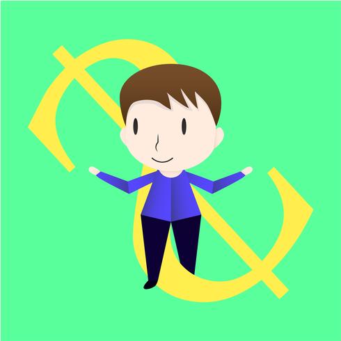 Character design of man who is exchanging money. Vector of the boy isolated on green background.