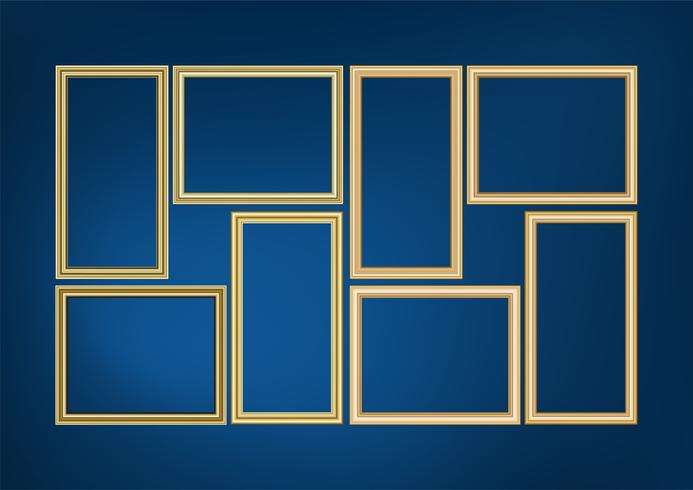 Set of decorative frame picture with gold border, Vector design on blue background with copy space in premium concept.