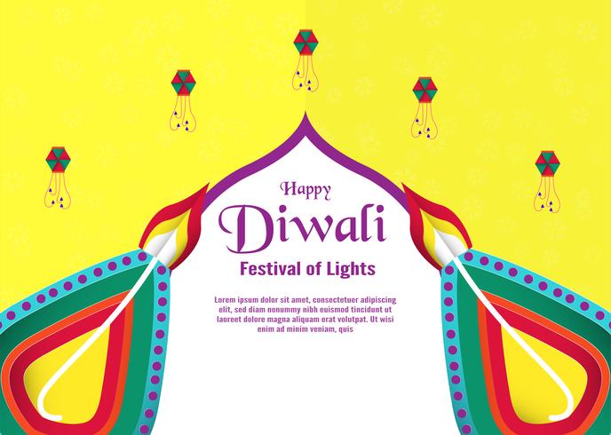 Fondo de invitación para diwali, festival de luces de hindú. Diseño de ilustración vectorial en papel cortado y estilo de arte. vector