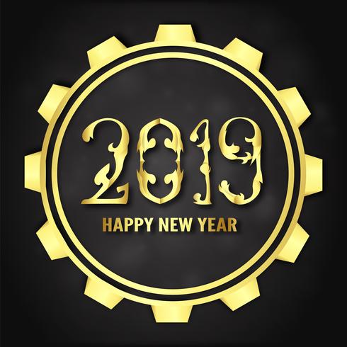 Vector illustration for Happy new year 2019. It\'s year of the pig. Abstract template with golden design for ceremony the end-of-year.