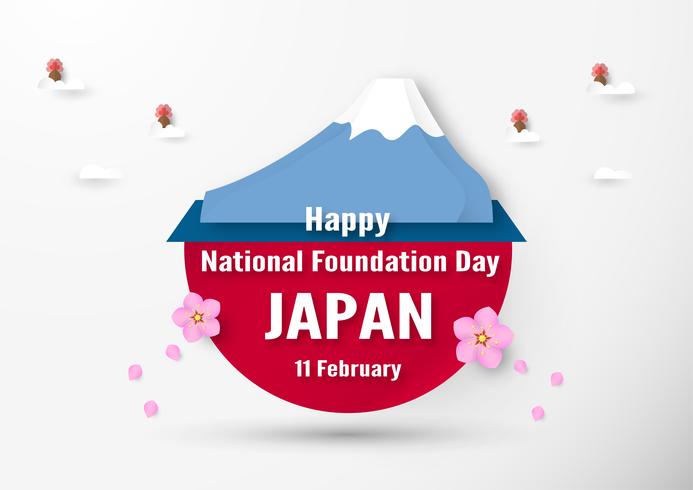 Happy National Foundation Day 2019 for Japanese. Template design in flatlay style. Vector illlustration with paper cut and craft concept.