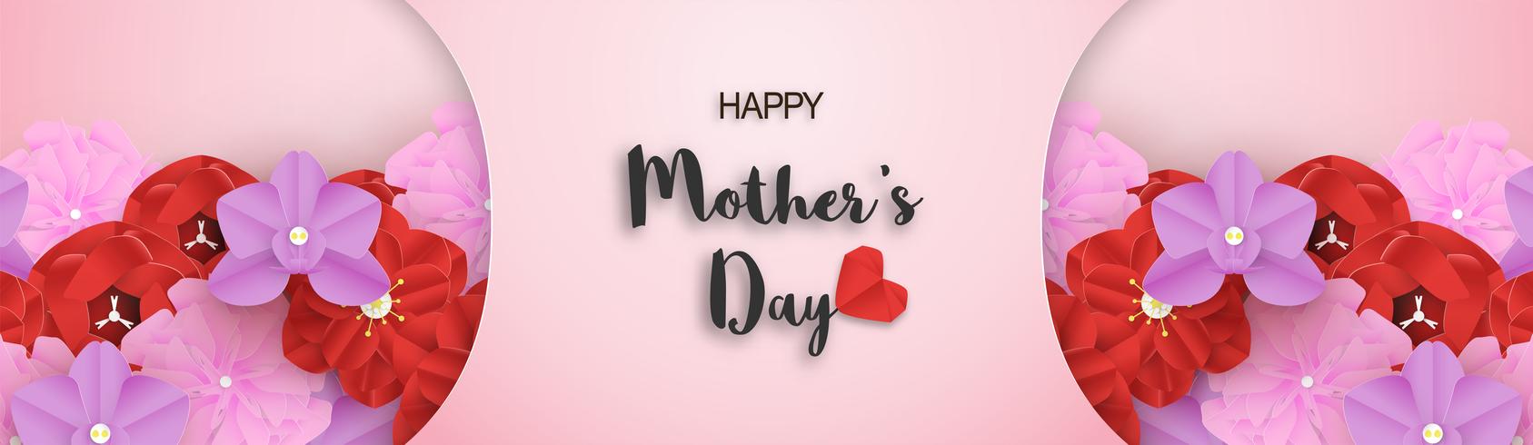 Template design for happy mother's day. Vector illustration in paper cut and craft style. Decoration background with flowers for invitation, cover, banner, advertisement.