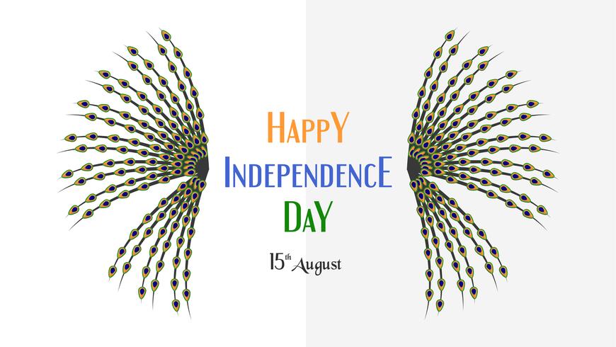 Feliz día de la independencia del país de la India y la gente india con textura de pavo real. Diseño de la ilustración del vector aislado en el fondo blanco.