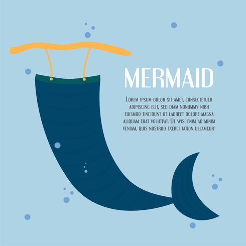 Character of mermaid tail in the blue sea. Vector illustration design in flat style with copy space for text.