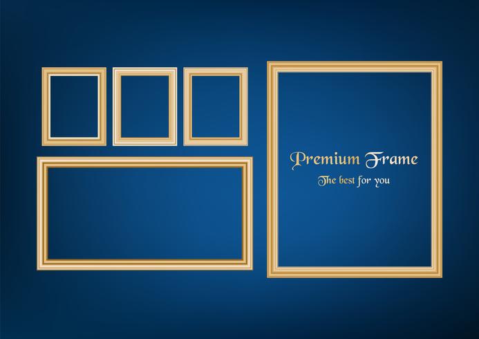 Set of decorative frame picture with gold border, Vector design on blue background with copy space in premium concept.