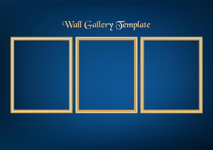 Set of decorative frame picture with gold border, Vector design on blue background with copy space in premium concept.