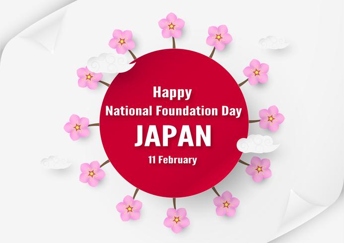 Happy National Foundation Day 2019 for Japanese. Template design in flatlay style. Vector illlustration with paper cut and craft concept.