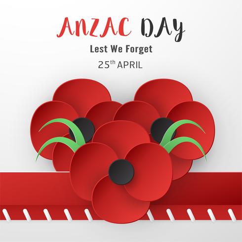 Happy Anzac Day on 25 April for who served and died in Australia and New Zealand war. Template element design for banner, poster, greeting, invitation. Vector illustration in paper cut, craft style.