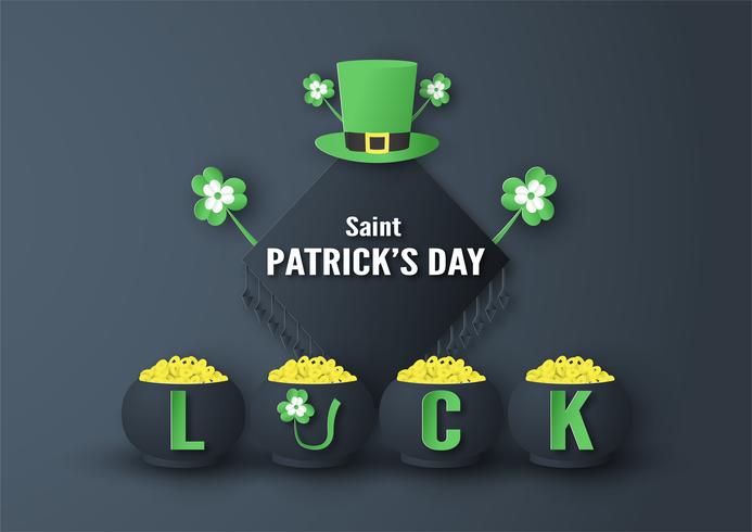 Template for St. Patrick's Day on Sunday, March 17. Vector illustration in 3D paper cut and craft style.