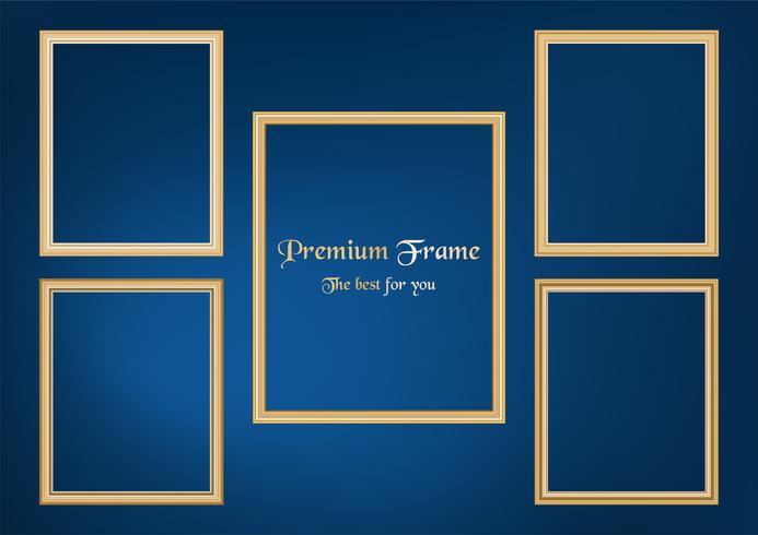 Set of decorative frame picture with gold border, Vector design on blue background with copy space in premium concept.