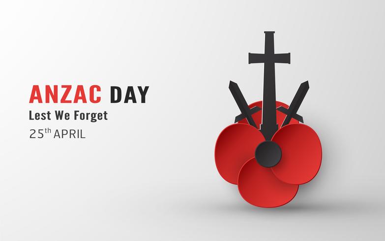 Happy Anzac Day on 25 April for who served and died in Australia and New Zealand war. Template element design for banner, poster, greeting, invitation. Vector illustration in paper cut, craft style.