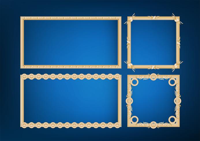 Set of decorative frame picture with gold border, Vector design on blue background with copy space in premium concept.