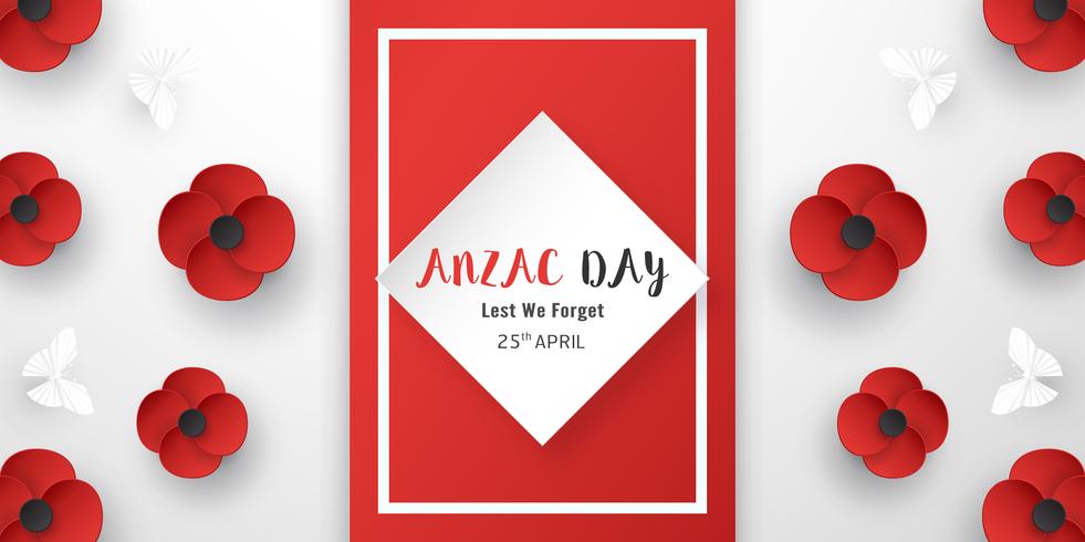 Feliz día de Anzac el 25 de abril por quien sirvió y murió en la guerra de Australia y Nueva Zelanda. Diseño de elementos de plantilla para banner, cartel, saludo, invitación. Ilustración vectorial en papel cortado, estilo artesanal. vector