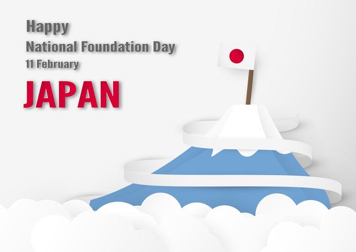 Happy National Foundation Day 2019 for Japanese. Template design in flatlay style. Vector illlustration with paper cut and craft concept.