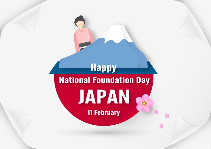 Happy National Foundation Day 2019 for Japanese. Template design in flatlay style. Vector illlustration with paper cut and craft concept.