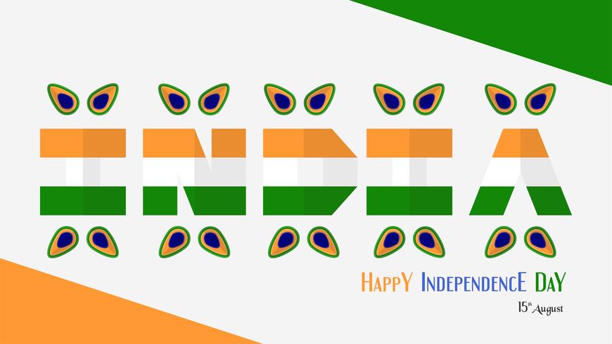 Feliz día de la independencia del país de la India y la gente india con elementos de pavo real. Diseño de la ilustración del vector aislado en el fondo blanco.