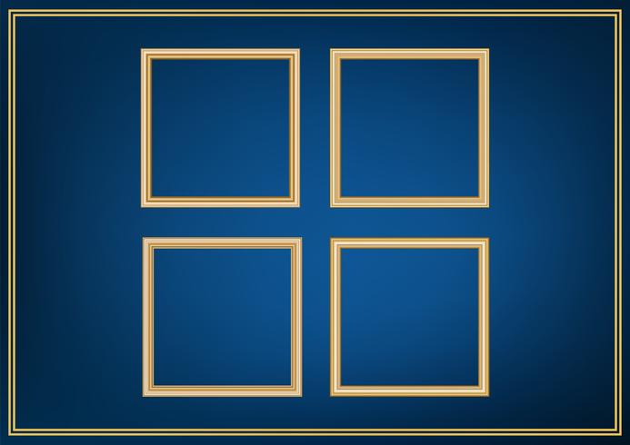 Set of decorative frame picture with gold border, Vector design on blue background with copy space in premium concept.