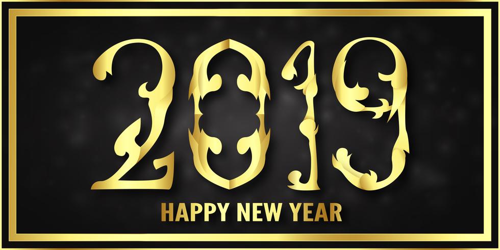 Vector illustration for Happy new year 2019. It's year of the pig. Abstract template with golden design for ceremony the end-of-year.