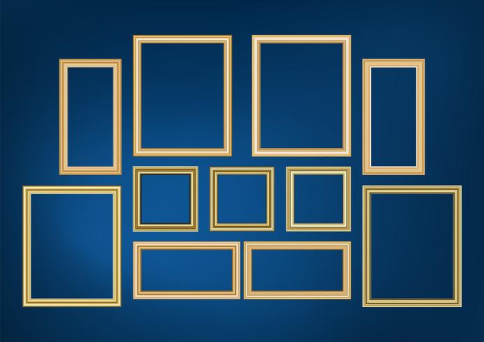 Set of decorative frame picture with gold border, Vector design on blue background with copy space in premium concept.