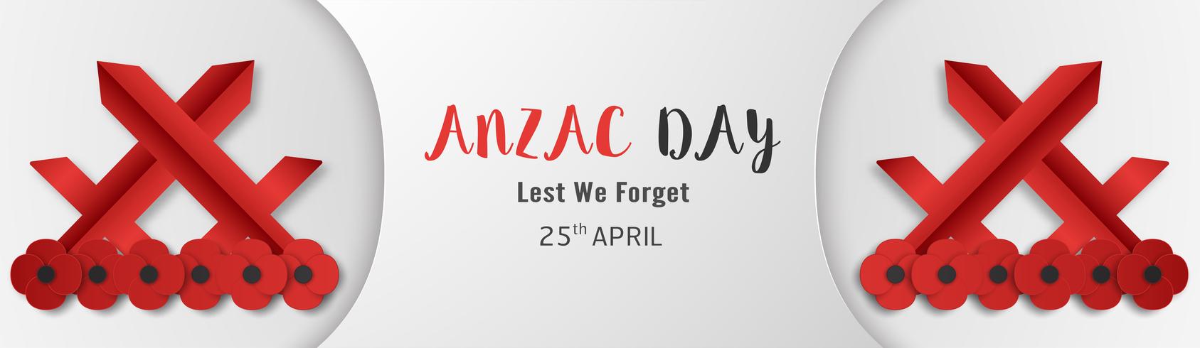 Feliz día de Anzac el 25 de abril por quien sirvió y murió en la guerra de Australia y Nueva Zelanda. Diseño de elementos de plantilla para banner, cartel, saludo, invitación. Ilustración vectorial en papel cortado, estilo artesanal. vector