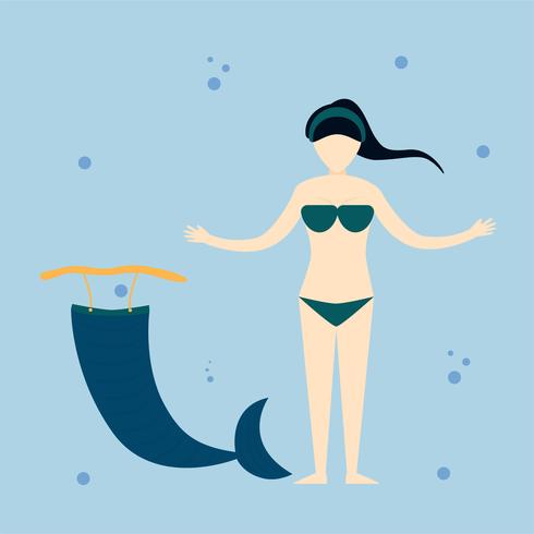 Character of mermaid girl  in the blue sea. Vector illustration design in flat style.