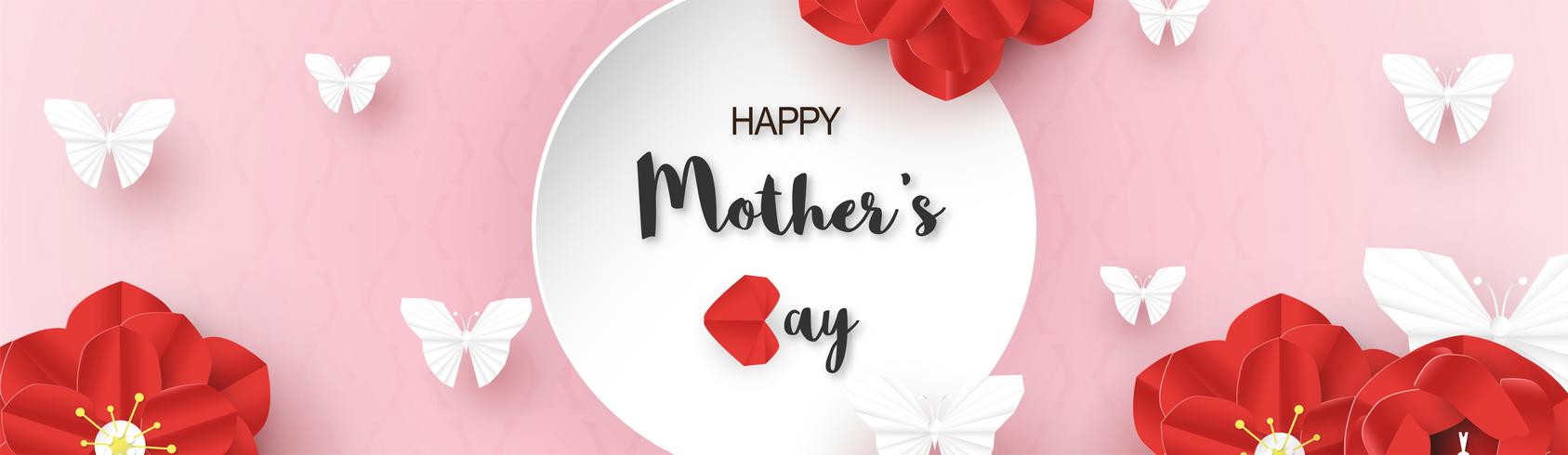 Template design for happy mother's day. Vector illustration in paper cut and craft style. Decoration background with flowers for invitation, cover, banner, advertisement.