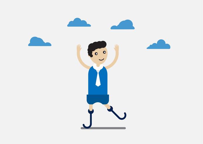 Character design of disable person that is business man with blue cloth and cloud. vector