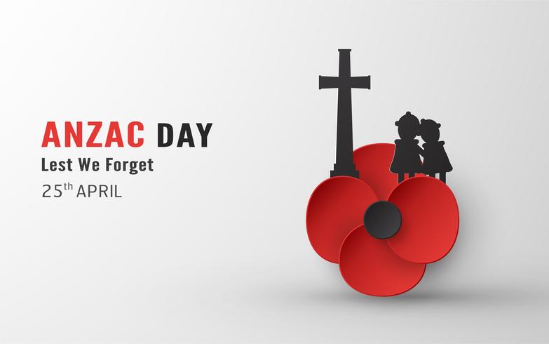 Happy Anzac Day on 25 April for who served and died in Australia and New Zealand war. Template element design for banner, poster, greeting, invitation. Vector illustration in paper cut, craft style.