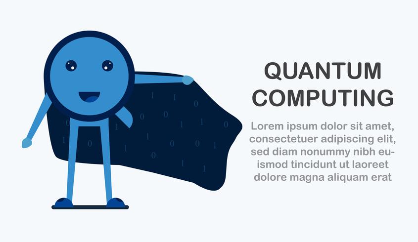 Character design in concept of Quantum Computing. Vector illustration about future technology of computer system for web banner, mascot creator, cover and template. 