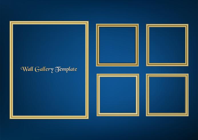 Set of decorative frame picture with gold border, Vector design on blue background with copy space in premium concept.