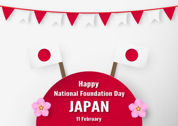 Feliz día de la fundación nacional 2019 para los japoneses. Diseño de plantillas en estilo flatlay. Illlustration del vector con concepto del corte y del arte del papel.