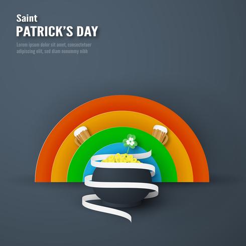 Plantilla para el Día de San Patricio el domingo 17 de marzo. Ilustración vectorial en papel 3D, estilo artesanal. vector